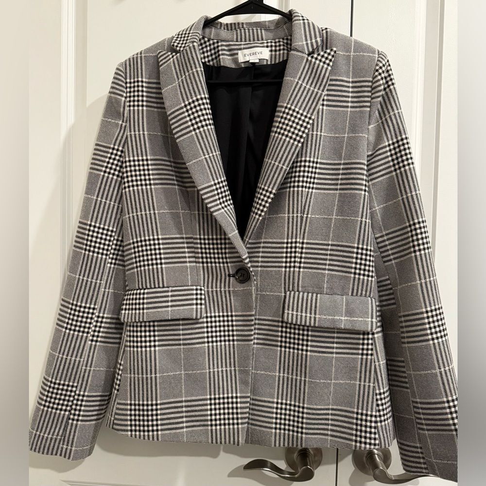 Evereve Single Button Plaid Blazer Office Business Casual Contemporary Medium